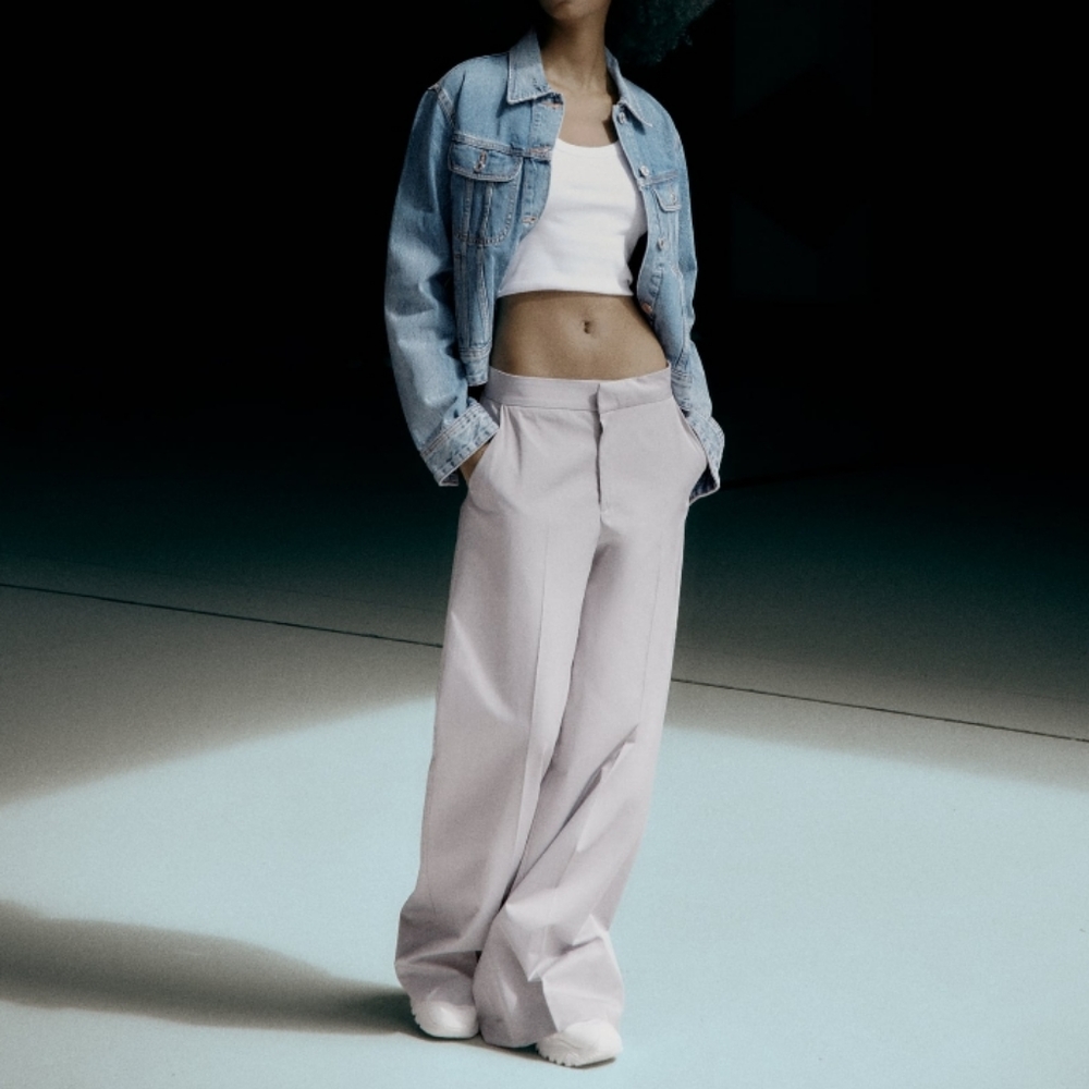 Zara Light Gray Wide-Leg Pants